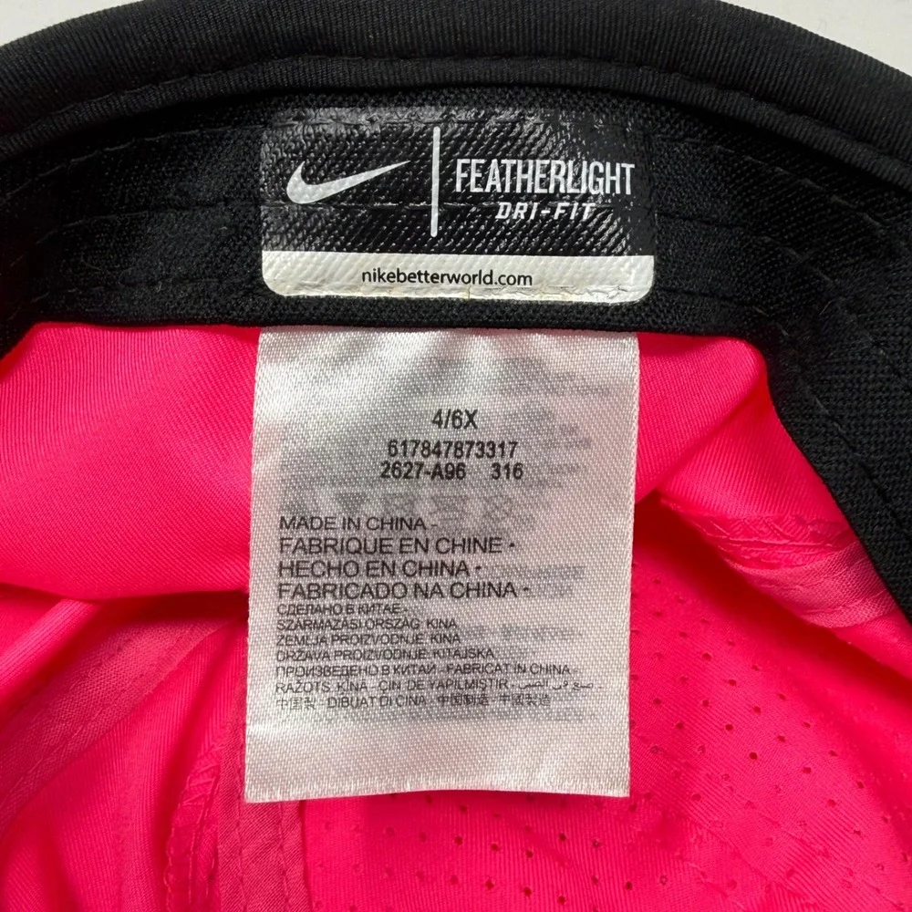 Nike Featherlight Dri-FIT Running Hat Pink Black Youth 4/6X Adjustable Cap